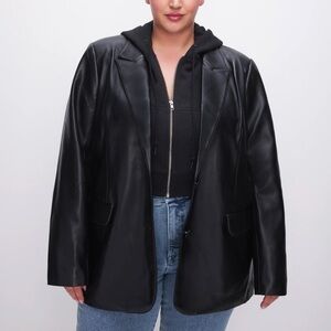 Good American Faux Leather Blazer Black 5XL